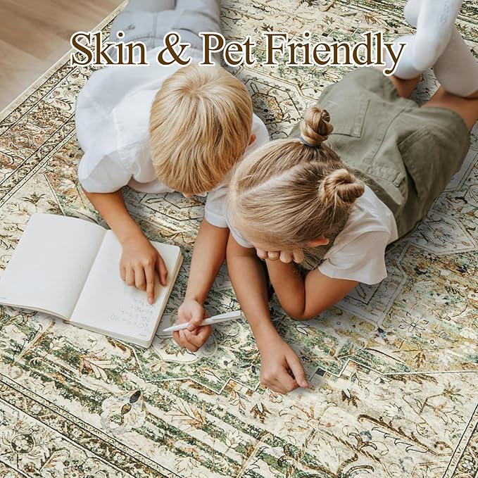 Soalmost 9x12 Area Rugs for Living Room, Non Slip Machine Washable Vintage Rugs - Image 3