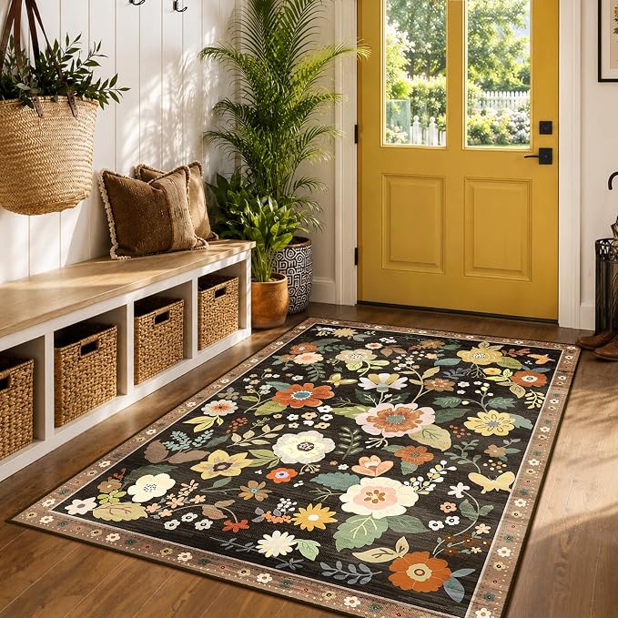 RELEANY Floral 3x5 Area Rugs Washable Print Boho Cute Carpet Non Slip Flower - Image 2