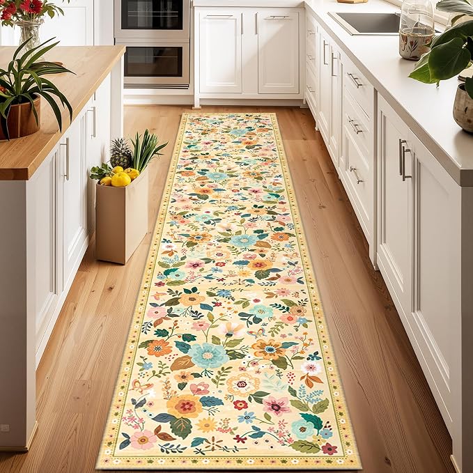 RELEANY Floral 2x10 Area Rugs Washable Print Boho Cute Carpet Non Slip Flower by RELEANY