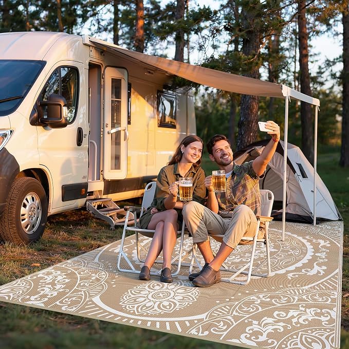 Pauwer Waterproof Outdoor Rug 9x12, Reversible Plastic Straw Patio Camping Rug - Image 7