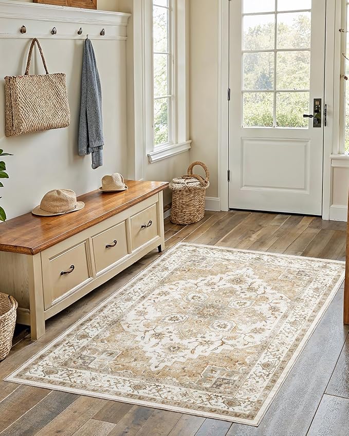 AMADA HOMEFURNISHING 3x5 Washable Area Rug, Low-Profile Entryway Rug by AMADAHOMEFURNISHING