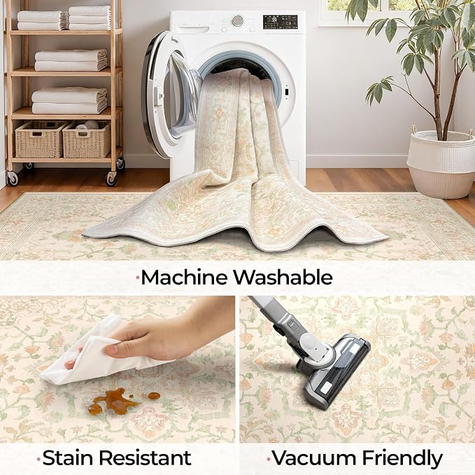 CAPALOCA Machine Washable Rugs Nursery Rug Cute Girl Non Slip Low Pile Water - Image 6