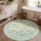 Wonnitar Washable Round Area Rug, 5ft Green Floral Round Rug Boho Soft Circle - Image 8