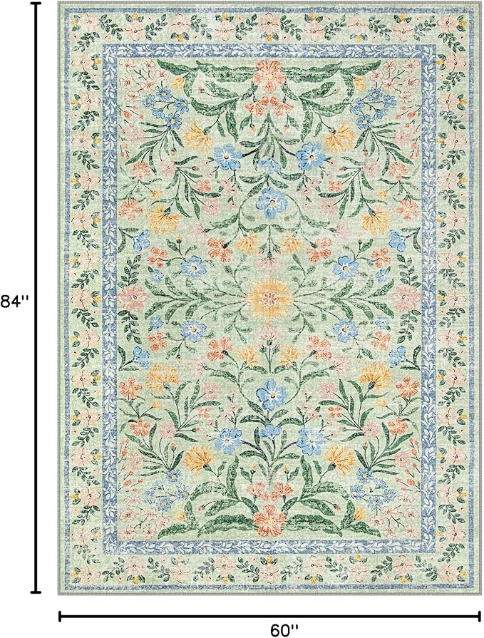 Wonnitar Machine Washable 5x7 Area Rug, Boho Floral Rugs - Image 2