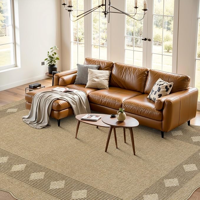 LIVEBOX Scalloped Easy Jute Diamond Outdoor Rug Living Room, Washable 8x10 - Image 2