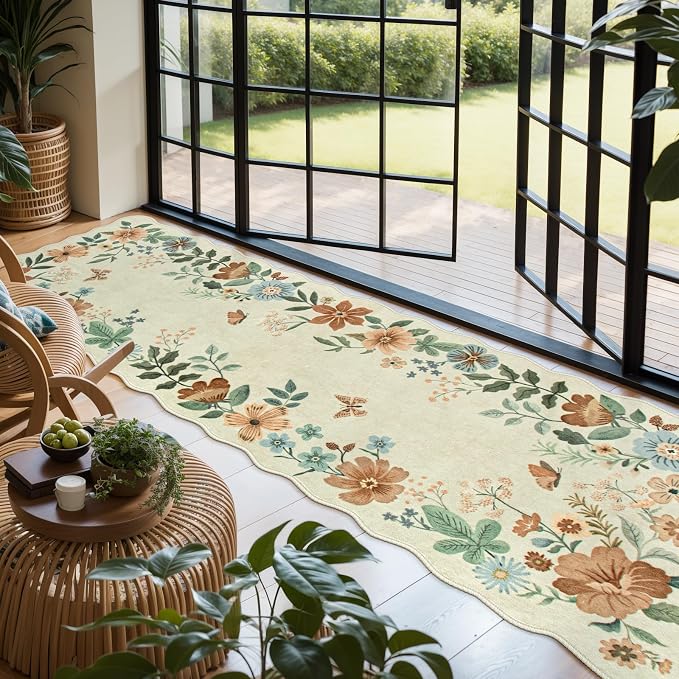 Lahome Floral Washable Runner Rug, Boho Ultra-Thin Kitchen Runners - Image 2