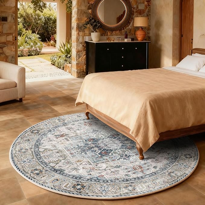 4x4 Washable Rugs for Living Room: Bedroom Rug Stain Resistant Non Slip Low - Image 6