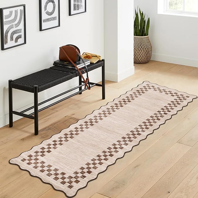 Washable Runner Rug 2x10 Modern Bordered Hallway Runner Rug Non Slip Kitchen - Image 3