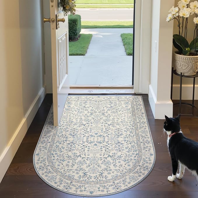 jinchan Zenith Blue Floral Area Rug by JINCHAN
