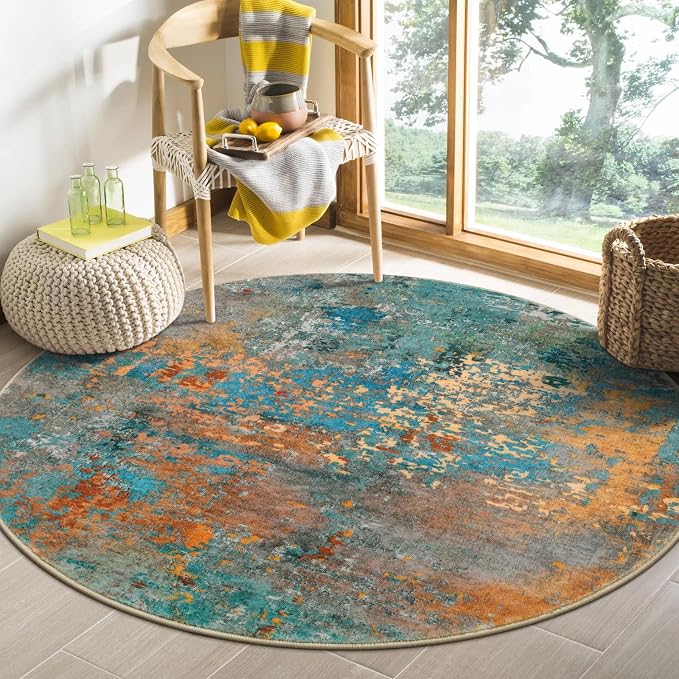 Lahome Modern Abstract Round Rug - 4Ft Colorful Rugs by Lahome