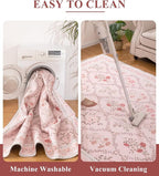 YIHOUSE 5x7 Pink Floral Rug for Bedroom Girls, Washable Area Rugs for Living - Image 6