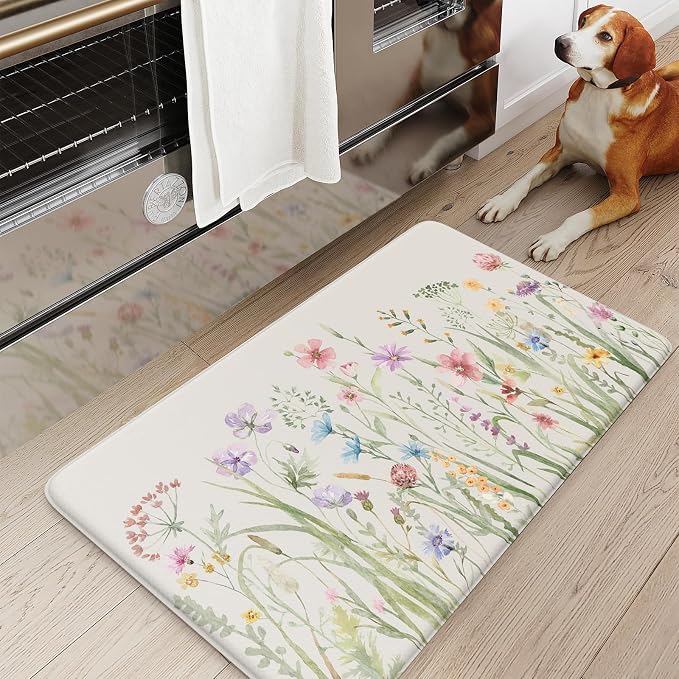KIMODE Anti Fatigue Kitchen Mat 17.3"x29", Boho Floral Kitchen Floor Mats Non - Image 2