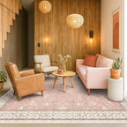 Washable 8x10 Blush Pink Rug for Bedroom Girls Dorm, Floral Retro Living Room - Image 3