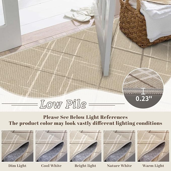 Beige 2x6 Runner Rug Non Slip, Modern Line Carpet Runners - Image 6