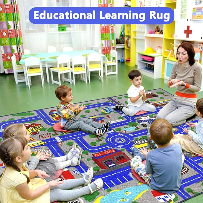 Capslpad Kids Rug Educational Play Rug 6.6' x 9.8' Classroom Traffic Road Kid - Image 5