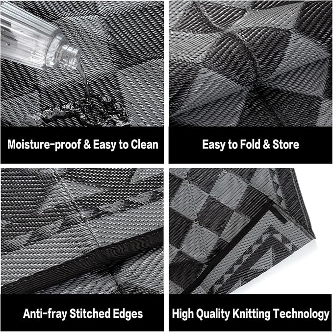 HUGEAR Outdoor Waterproof Rug 5'x8' Plastic Straw Rugs Washable Reversible - Image 6