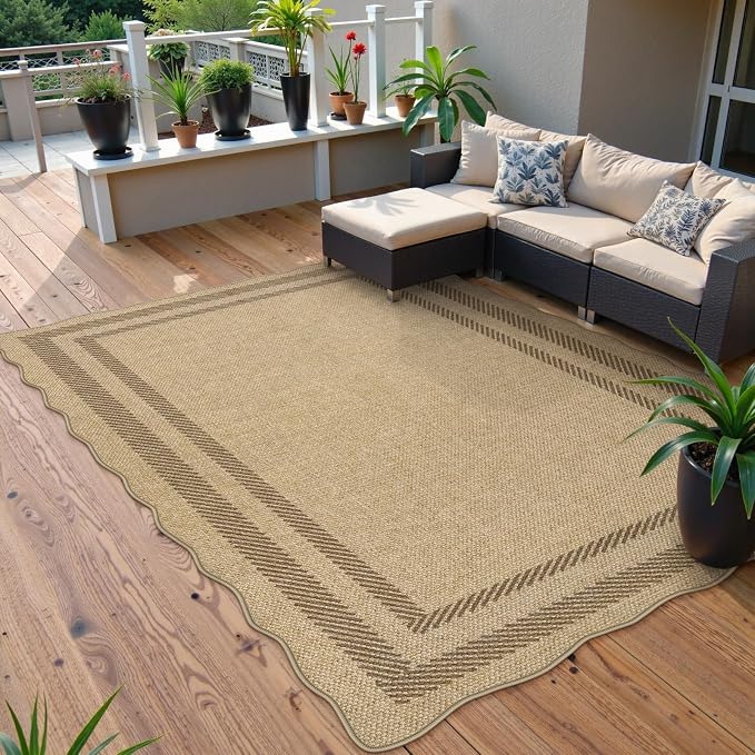 LIVEBOX Scalloped Washable 5x7 Rug, Easy Jute Tan Rugs - Image 2