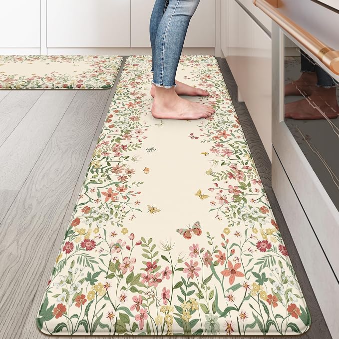 KIMODE Anti Fatigue Mats for Kitchen Floor, Farmhouse Kitchen Rugs Sets of 2 by StayinComfortCookwithJoy