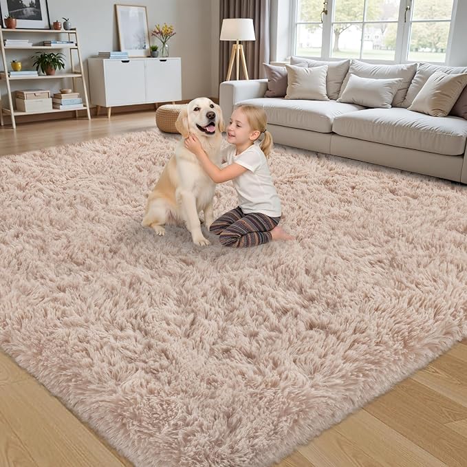 6x9 Area Rug for Living Room:Ultra Soft Fluffy Shag Beige Rugs, Large Fuzzy - Image 3