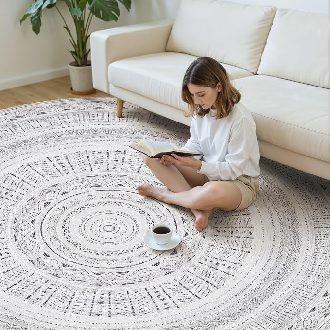 cotiled 8x8 Round Area Rugs Living Room Rug: Washable Boho Rugs - Image 5