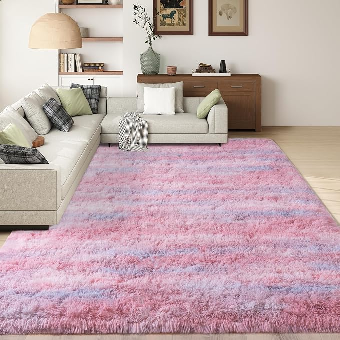 Shag Rugs for Living Room 8x10, Ultra Soft Abstract Pink Big Fuzzy Rugs for by Ailyei