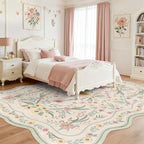 Scalloped Rug 7x9, Sage Green Floral Washable Non Slip Area Rug - Image 2