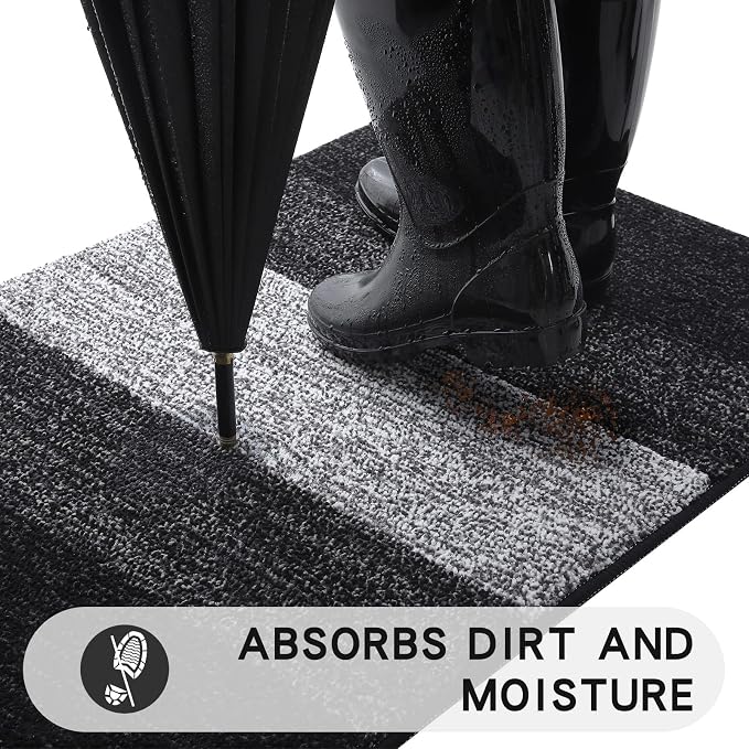 Kitinjoy Indoor Outdoor Door Mat, 40x24 Non-Slip Absorbent Dirt Trapper - Image 2
