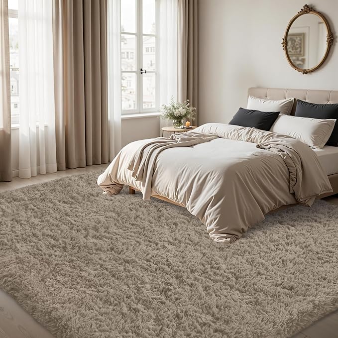 4x6 Area Rug for Living Room:Ultra Soft Fluffy Shag Grey Camel Rugs, Large - Image 5