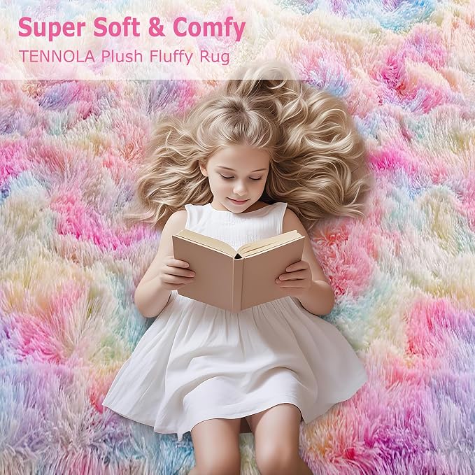 Soft Fluffy Area Rug 8x10 Plush Rainbow Rugs - Image 9