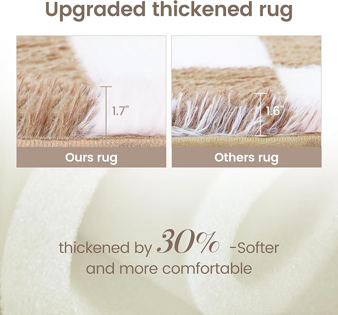 Super Soft Rug for Bedroom, 8x10 Ft Beige and White Area Rug Classic Checkered - Image 6
