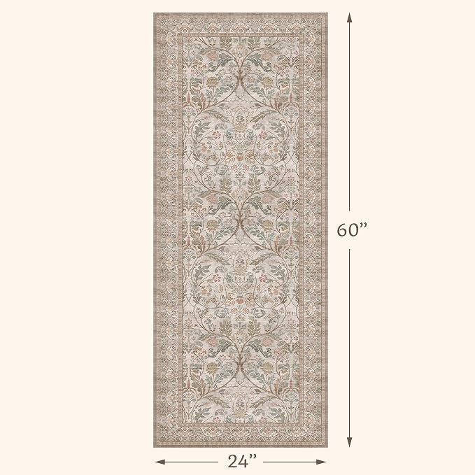 Traditional Floral Moss 2x5 Bathroom Runner Rug Non Slip - Image 2