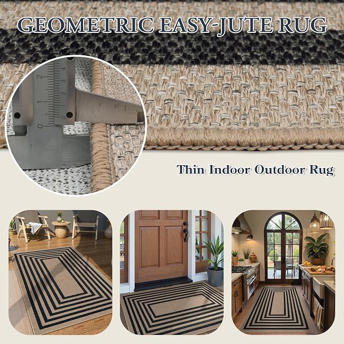 Lahome Enfys Modern Geometric Easy Jute Outdoor Rug, 3x5 Black Washable Kitchen - Image 3