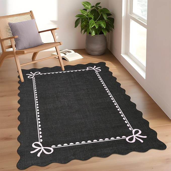 GarveeHome Scalloped Bow Rug for Living Room, Solid Rug for Dorm, Washable Rugs - Image 3