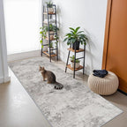 Grey Abstract 3x8 Washable Hallway Runner Rug | Non Slip Low Pile Soft Carpet - Image 4