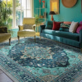RELEANY Area Rugs 5'x7' Washable Non-Slip, Floral Vintage Distress Medallion by RELEANY