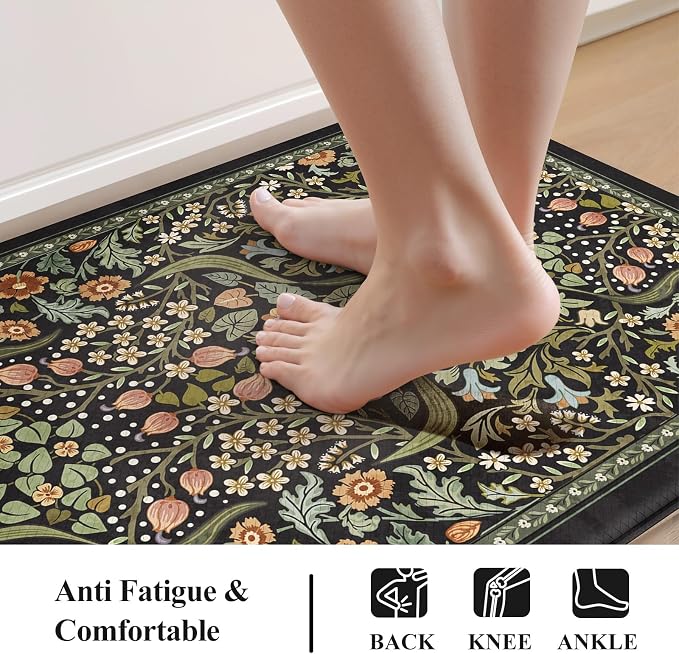 Collive Anti Fatigue Kitchen Mats, Cushioned Floral Kitchen Rugs Non Slip - Image 3