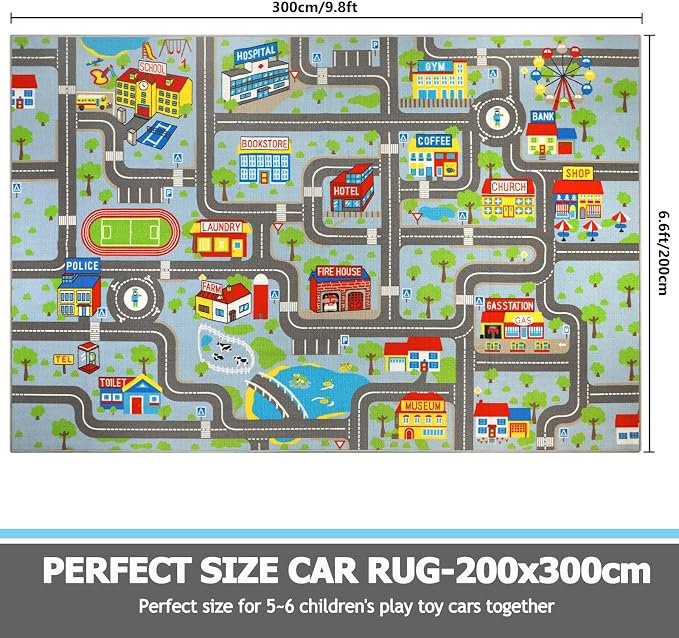 Capslpad Sky Blue Car Road Kid Rug Carpet Playmat - Image 2