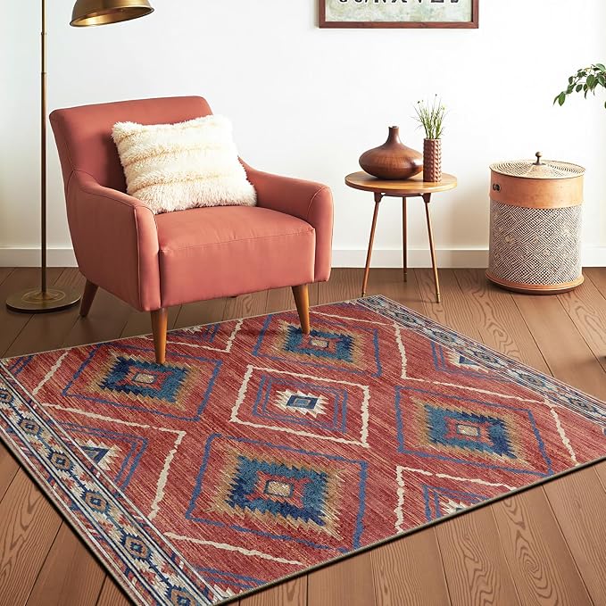 BESTSWEETIE Area Rug 4x4 Rug Machine Washable Non-Slip Low Pile Print Pattern - Image 2