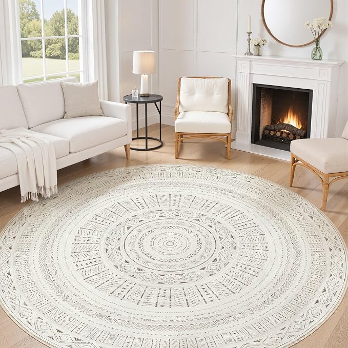 cotiled 8x8 Round Area Rugs Living Room Rug: Washable Boho Rugs by COTILED