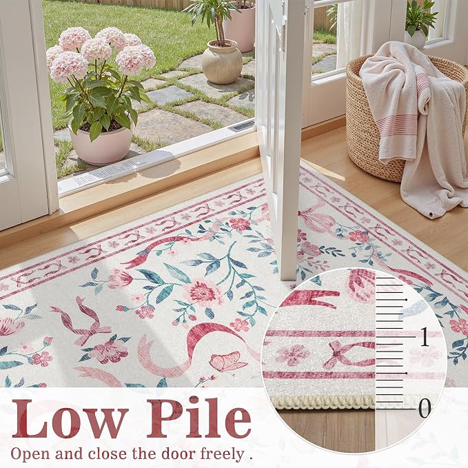 DCX Pink 2x6 Runner Rug, Machine Washable - Image 2