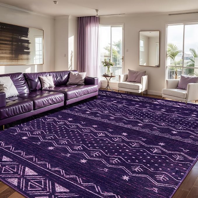 SERISSA 8x10 Area Rugs for Living Room, Washable Non-Slip Purple and White Boho by SERISSAHomeDecorCollection