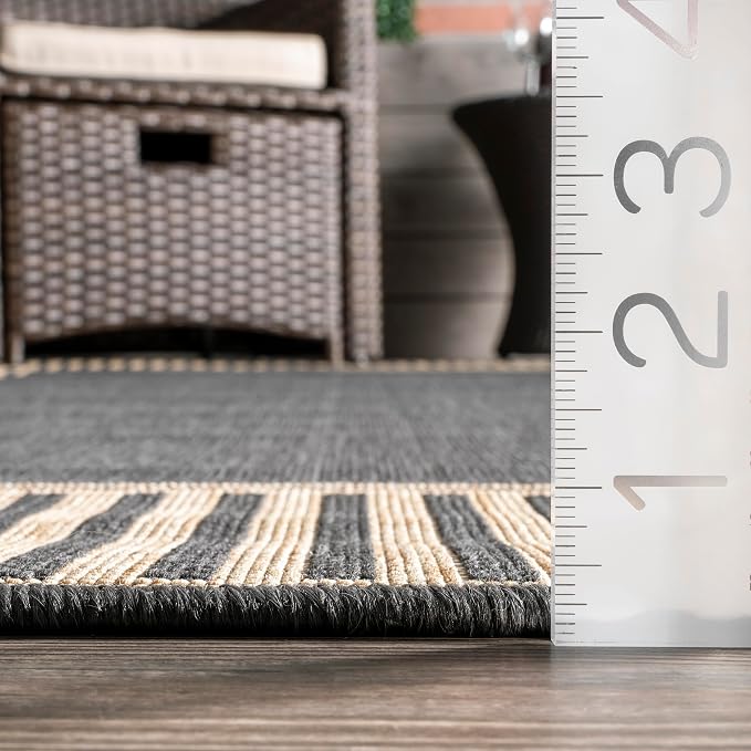 Nuloom Asha Dark Grey/Ivory, Striped Border, Soft and Cozy, High Traffic - Image 7