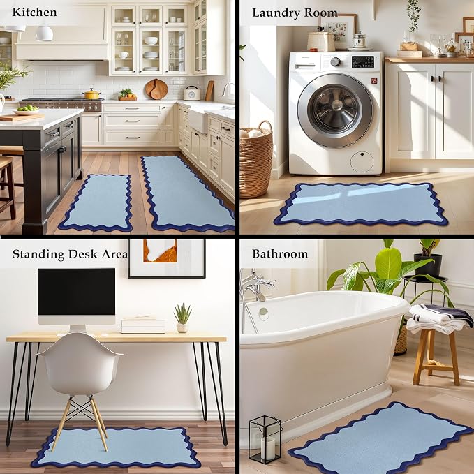 Arenarug Scalloped Navy Blue Kitchen Mats Rugs Sets of 2 Cushioned Anti Fatigue - Image 7