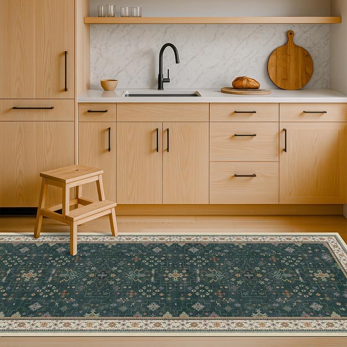 Hazo Haus Dark Green 2x8 Non Slip Kitchen Runner Rugs by HazoHaus