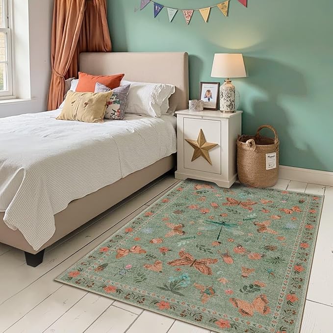 Rugxara 3x5 Rug for Entryway Bedroom, Floral Vintage Retro Boho Throw Rug by Rugxara