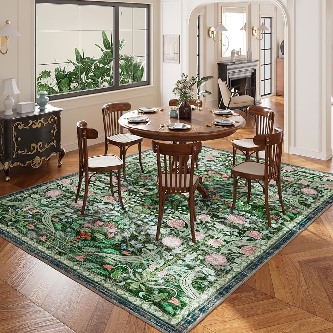 AMTOVO 8x10 Washable Area Rugs for Living Room, Non-Slip Large Soft Boho Floral - Image 4