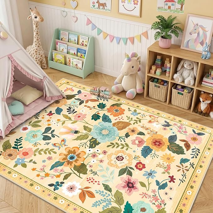 RELEANY Floral 4x6 Area Rugs Washable Print Boho Cute Carpet Non Slip Flower - Image 2