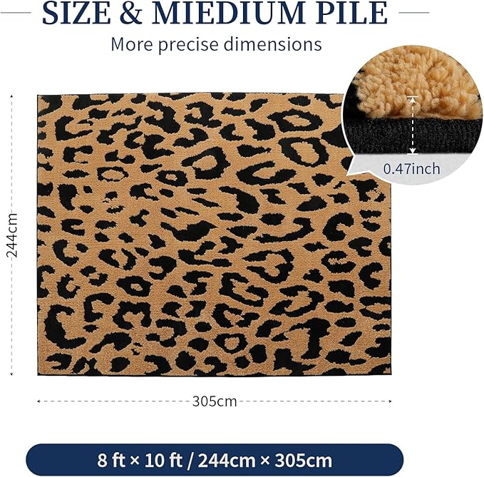 YIHOUSE 8×10 Ft Leopard Area Rugs, Washable High-Low Pile Plush Soft Rug - Image 2