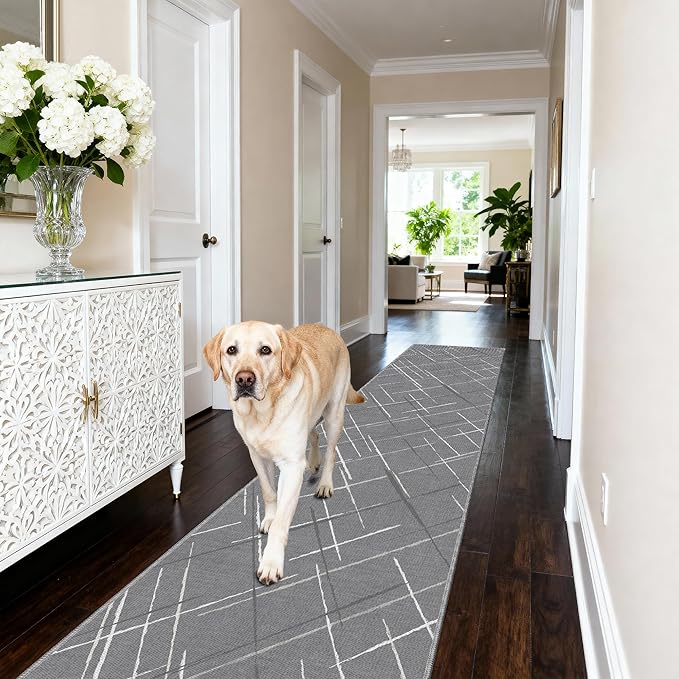 Gray Runner Rug Ultra Non-Slip 2x10 Long Hallway Rugs Washable Modern Tear and - Image 2