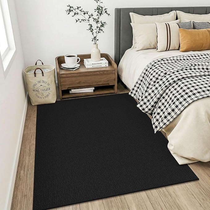 KOZYFLY Black Washable 4x5 Entry Woven Area Rug, Braided Throw Rugs - Image 8